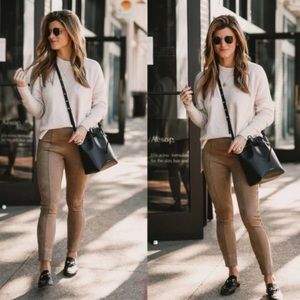 SPANX Faux Suede Leggings Camel 20322Q High Rise Pants Women’s Size PS